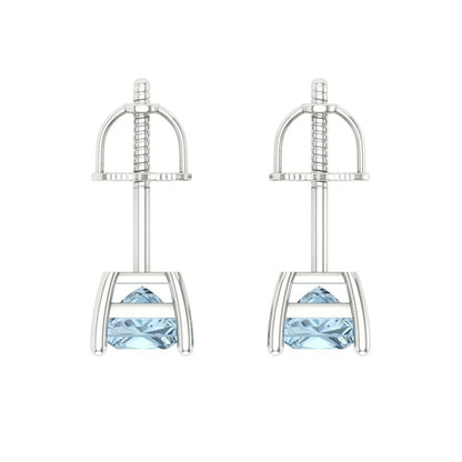 1 ctw Aquamarine Studs Earrings | 4.5mm Princess Cut White Gold Screw back | March Birthstone