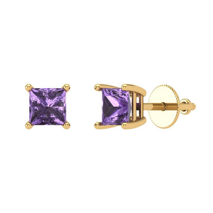 1 ctw Alexandrite Studs Earrings | 4.5mm Princess Cut White Gold Screw back | June Birthstone