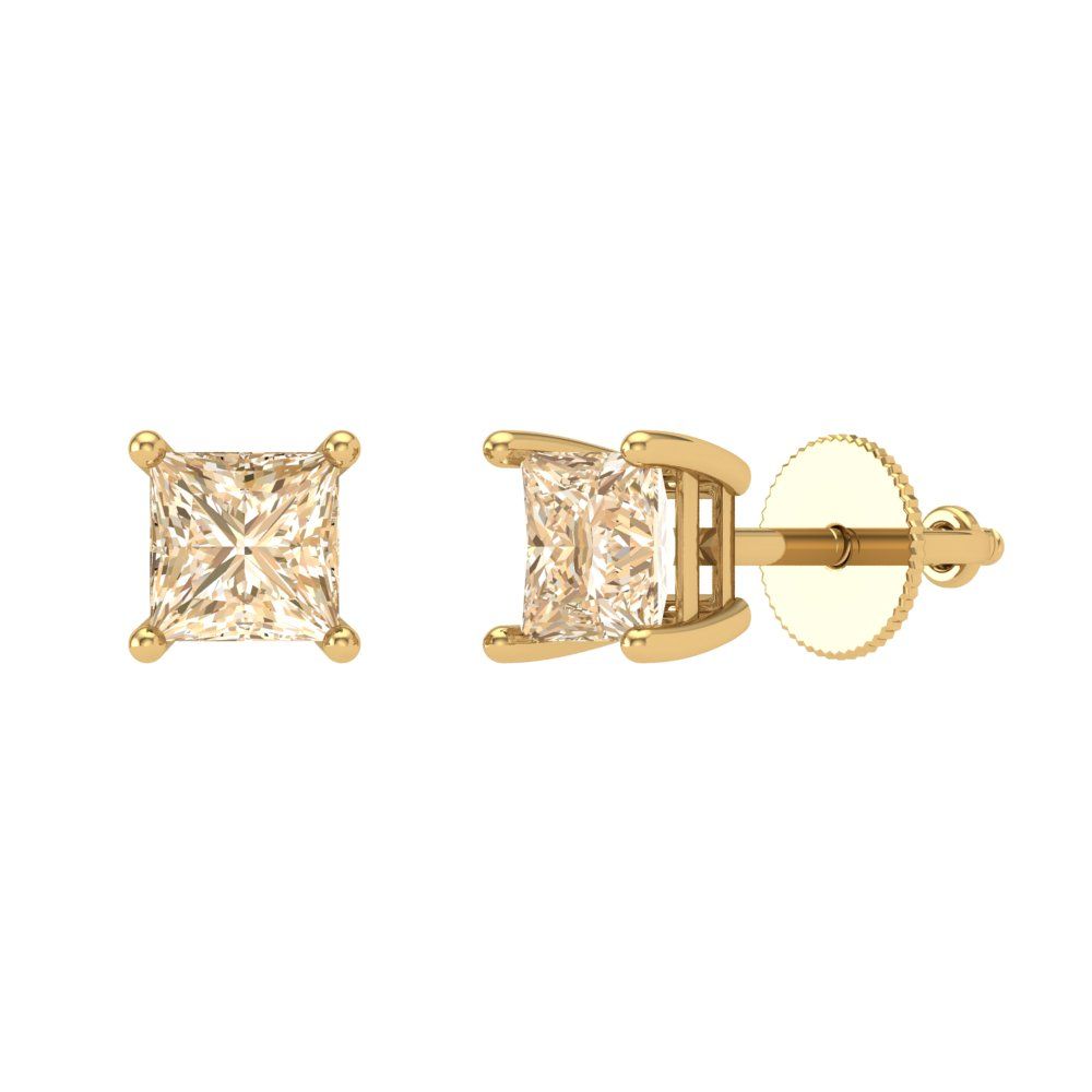 1 ctw Morganite Studs Earrings | 4.5mm Princess Cut White Gold Screw back | February Birthstone