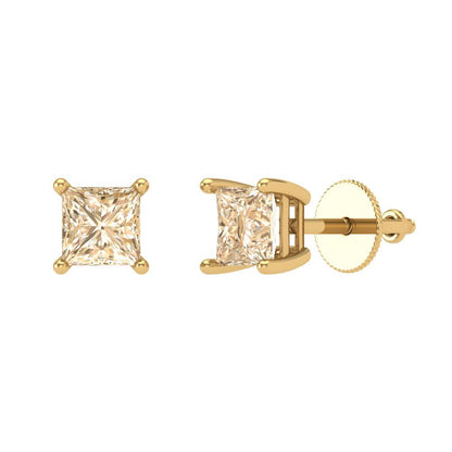 1 ctw Morganite Studs Earrings | 4.5mm Princess Cut White Gold Screw back | February Birthstone