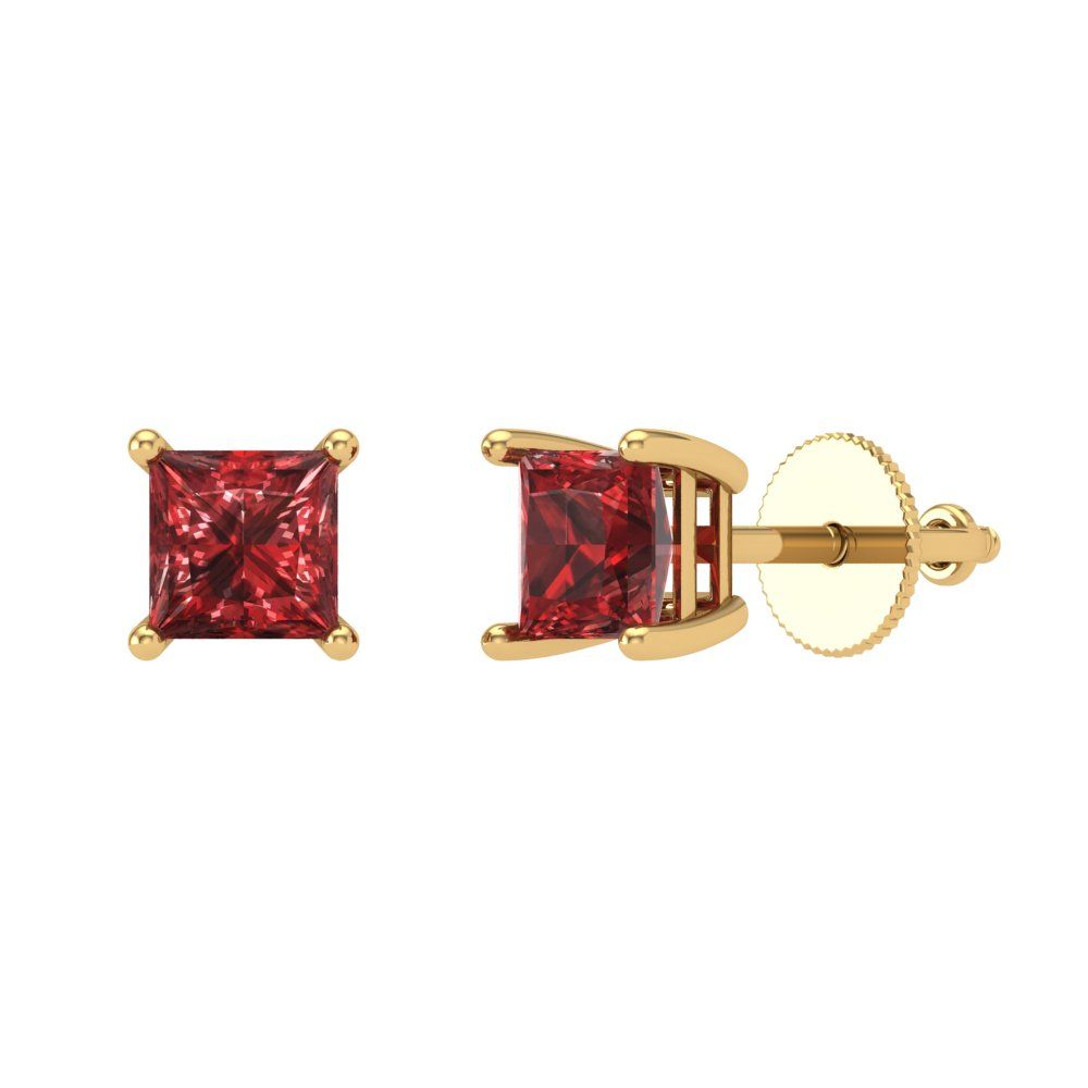 1 ctw Garnet Studs Earrings | 4.5mm Princess Cut White Gold Screw back | January Birthstone