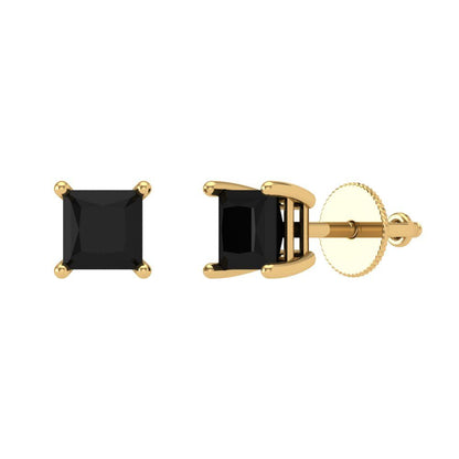1 ctw Onyx Studs Earrings | 4.5mm Princess Cut White Gold Screw back | July Birthstone