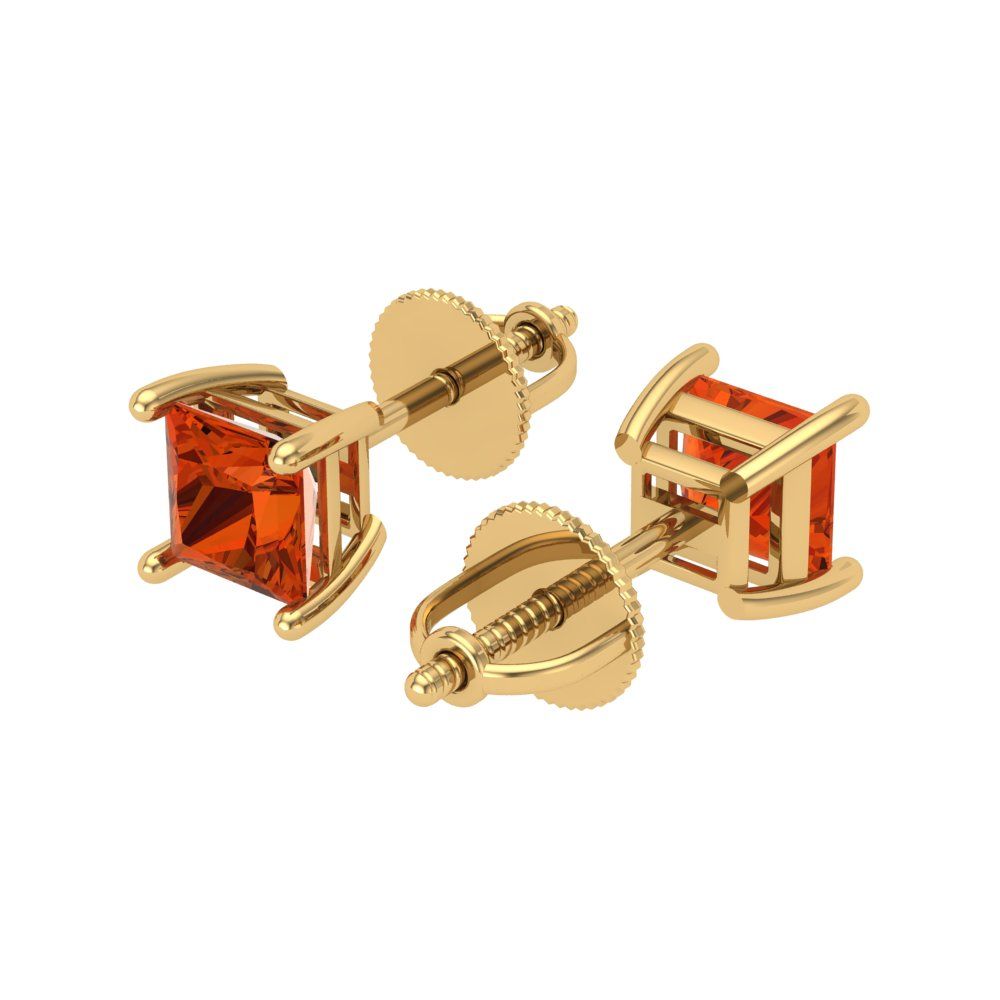 1 ctw Red Zirconia Studs Earrings | 4.5mm Princess Cut White Gold Screw back | April Birthstone