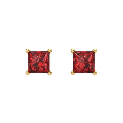 1 ctw Garnet Studs Earrings | 4.5mm Princess Cut White Gold Screw back | January Birthstone