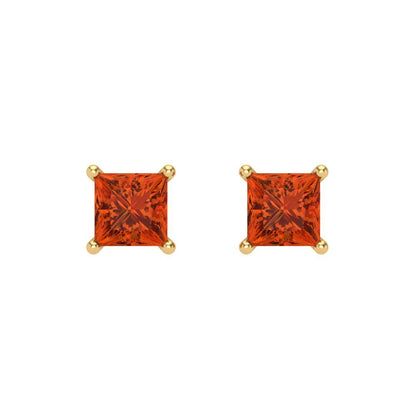 1 ctw Red Zirconia Studs Earrings | 4.5mm Princess Cut White Gold Screw back | April Birthstone