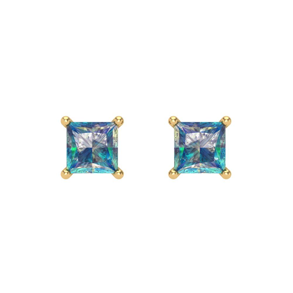 1 ctw Blue Moissanite Studs Earrings | 4.5mm Princess Cut White Gold Screw back | April Birthstone