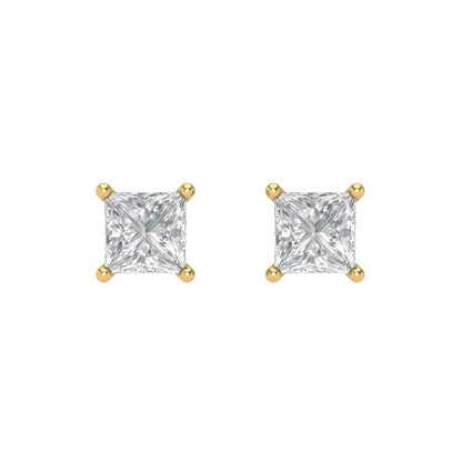1 ctw Moissanite Studs Earrings | 4.5mm Princess Cut White Gold Screw back | April Birthstone