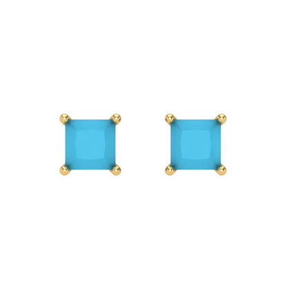 1 ctw Turquoise Studs Earrings | 4.5mm Princess Cut White Gold Screw back | December Birthstone
