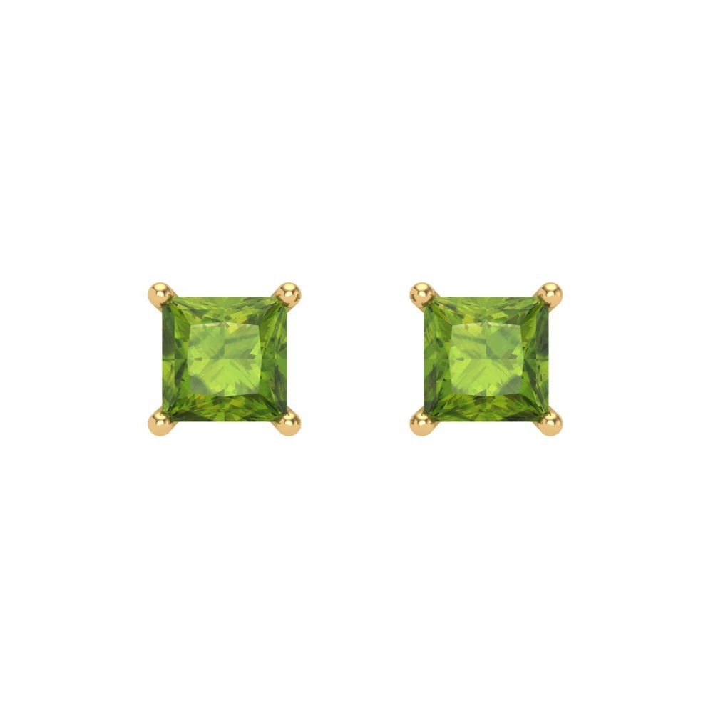 1 ctw Peridot Studs Earrings | 4.5mm Princess Cut White Gold Screw back | August Birthstone