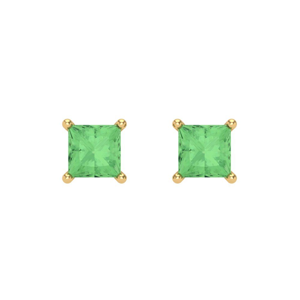 1 ctw Green Zirconia Studs Earrings | 4.5mm Princess Cut White Gold Screw back | April Birthstone