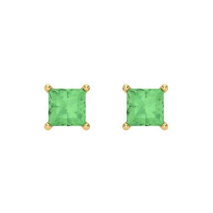 1 ctw Green Zirconia Studs Earrings | 4.5mm Princess Cut White Gold Screw back | April Birthstone