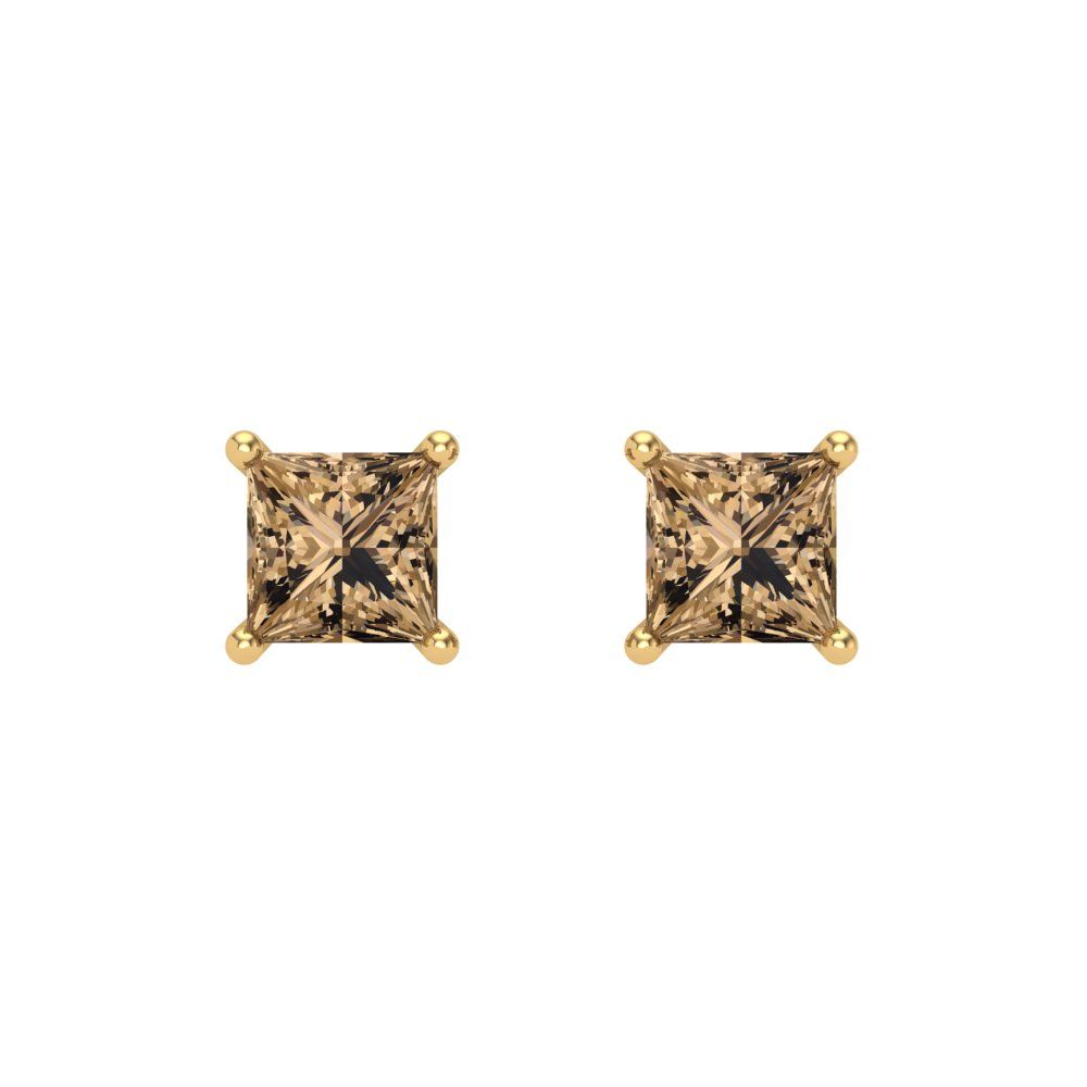 1 ctw Champagne Studs Earrings | 4.5mm Princess Cut White Gold Screw back | April Birthstone