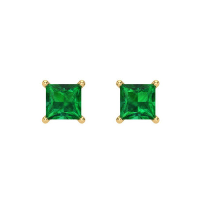 1 ctw Emerald Studs Earrings | 4.5mm Princess Cut White Gold Screw back | May Birthstone
