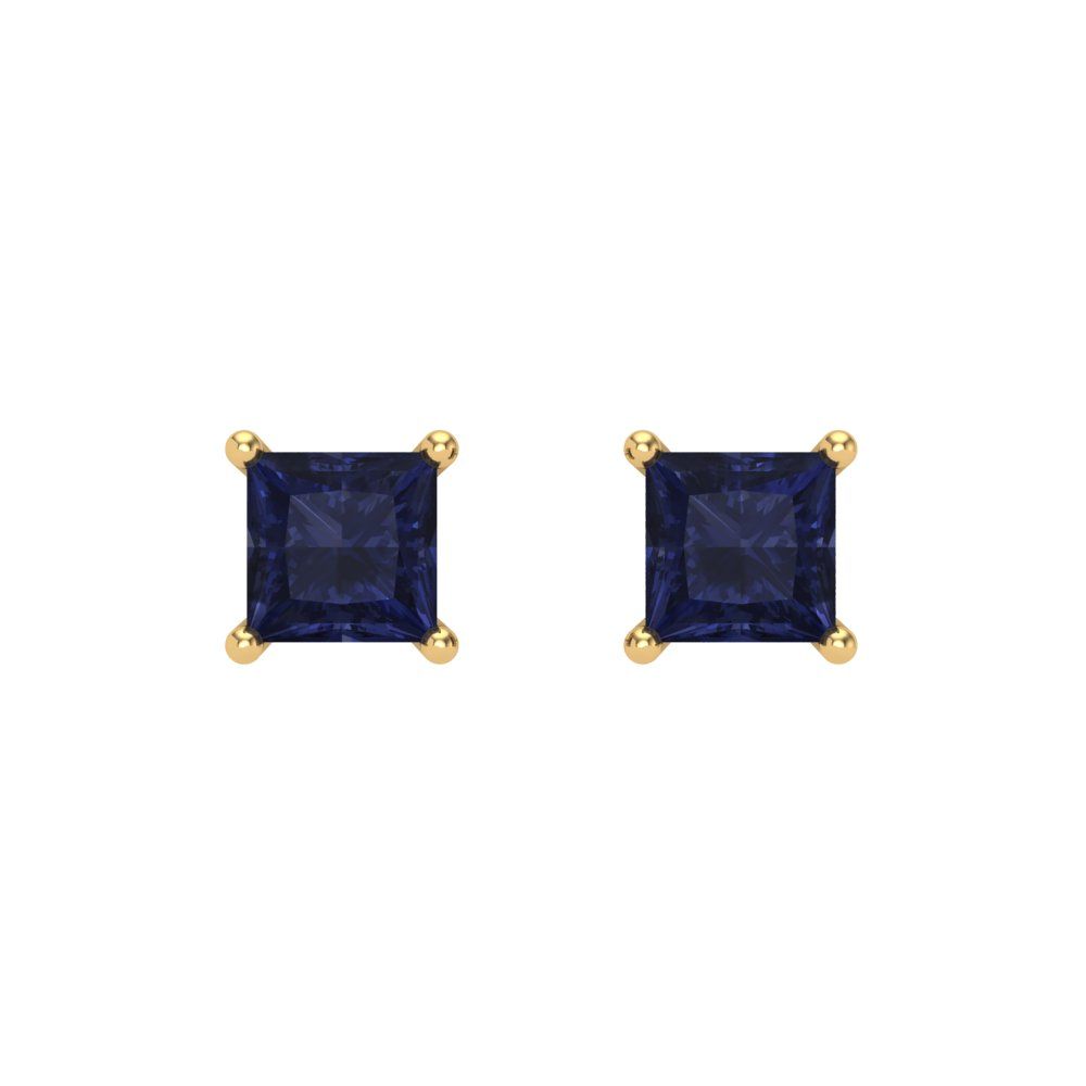 1 ctw Blue Sapphire Studs Earrings | 4.5mm Princess Cut White Gold Screw back | September Birthstone
