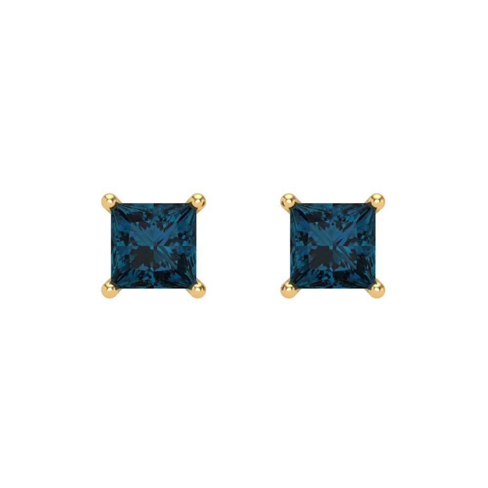1 ctw London Blue Topaz Studs Earrings | 4.5mm Princess Cut White Gold Screw back | December Birthstone