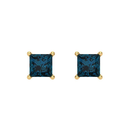 1 ctw London Blue Topaz Studs Earrings | 4.5mm Princess Cut White Gold Screw back | December Birthstone