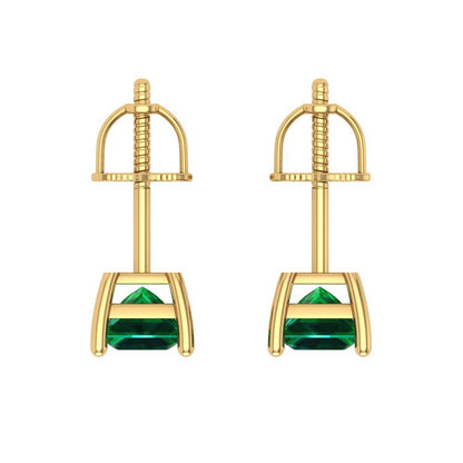 1 ctw Emerald Studs Earrings | 4.5mm Princess Cut White Gold Screw back | May Birthstone