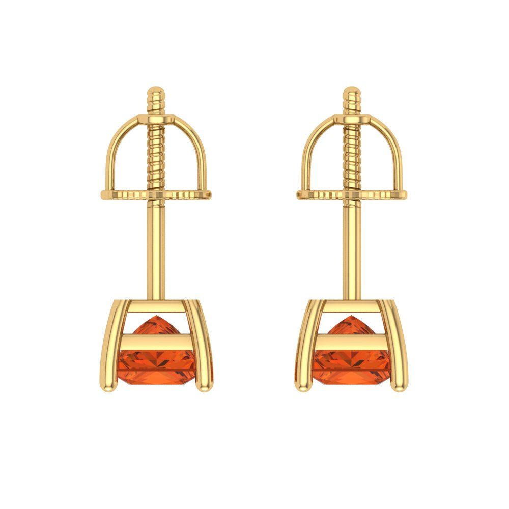 1 ctw Red Zirconia Studs Earrings | 4.5mm Princess Cut White Gold Screw back | April Birthstone