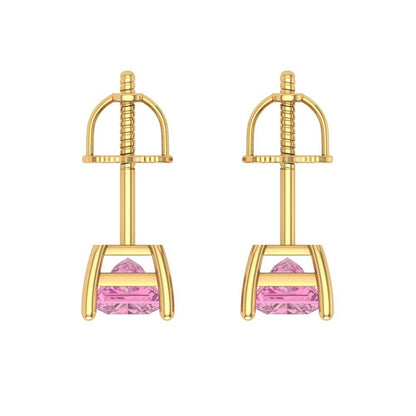 1 ctw Pink Zirconia Studs Earrings | 4.5mm Princess Cut White Gold Screw back | April Birthstone