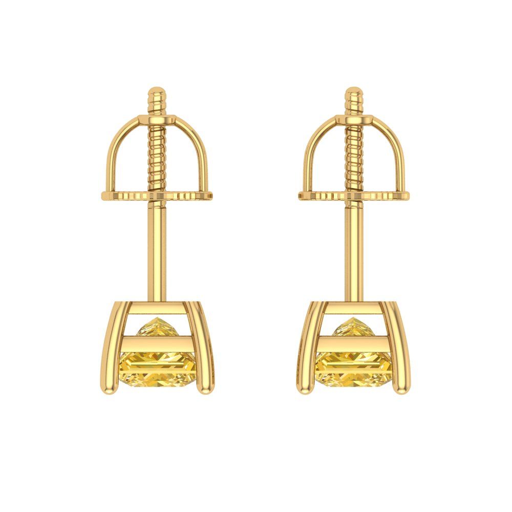 1 ctw Citrine Studs Earrings | 4.5mm Princess Cut White Gold Screw back | November Birthstone