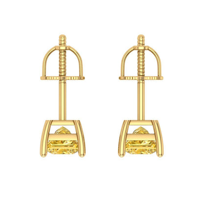1 ctw Citrine Studs Earrings | 4.5mm Princess Cut White Gold Screw back | November Birthstone