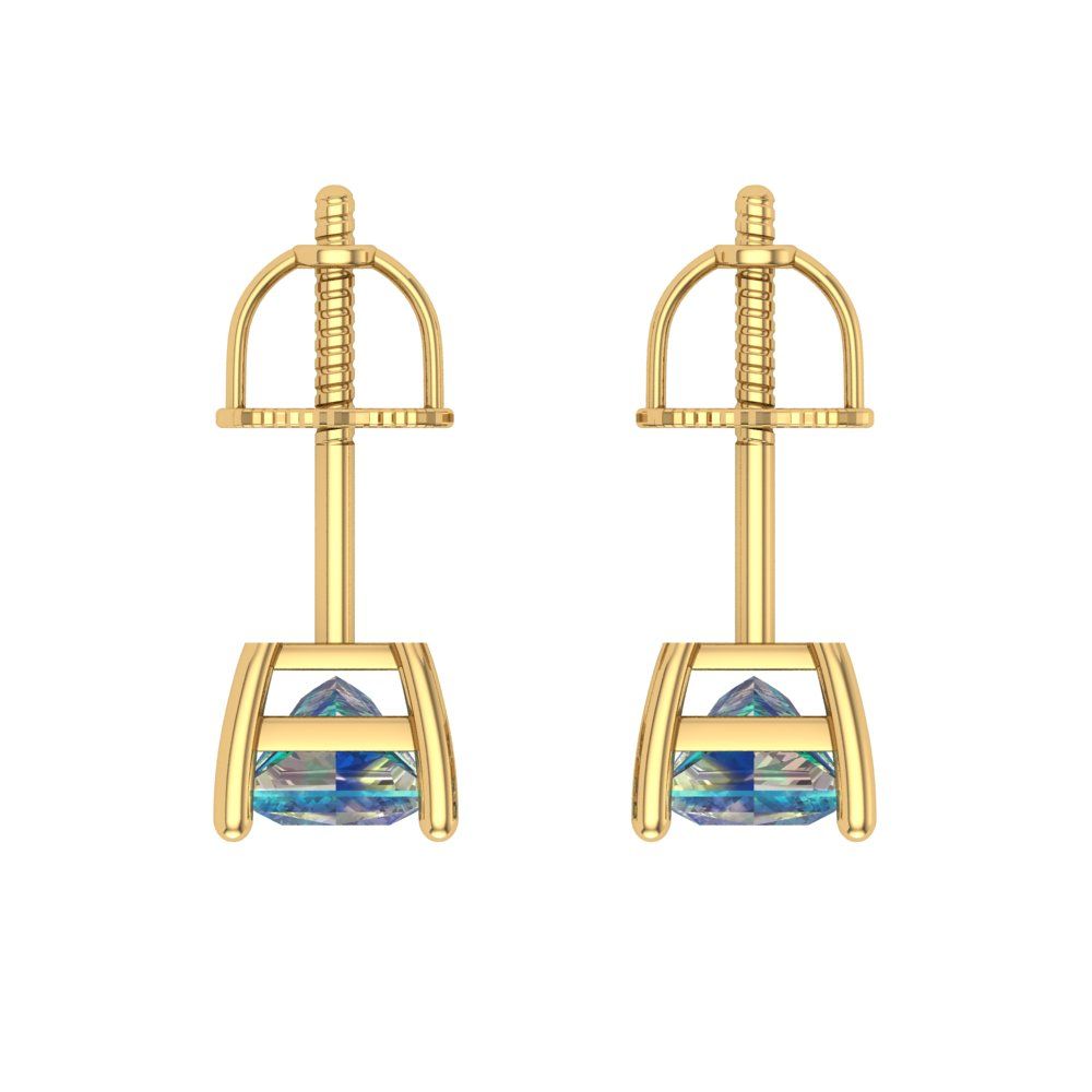1 ctw Blue Moissanite Studs Earrings | 4.5mm Princess Cut White Gold Screw back | April Birthstone