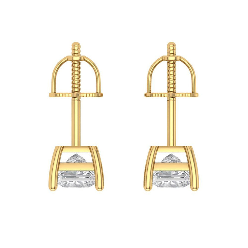 1 ct Brilliant Princess Cut Solitaire Studs Natural Diamond Stone Clarity SI1-2 Color G-H Yellow Gold Earrings Screw back