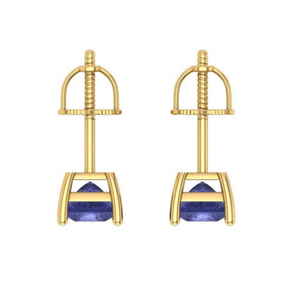 1 ctw Tanzanite Studs Earrings | 4.5mm Princess Cut White Gold Screw back | December Birthstone
