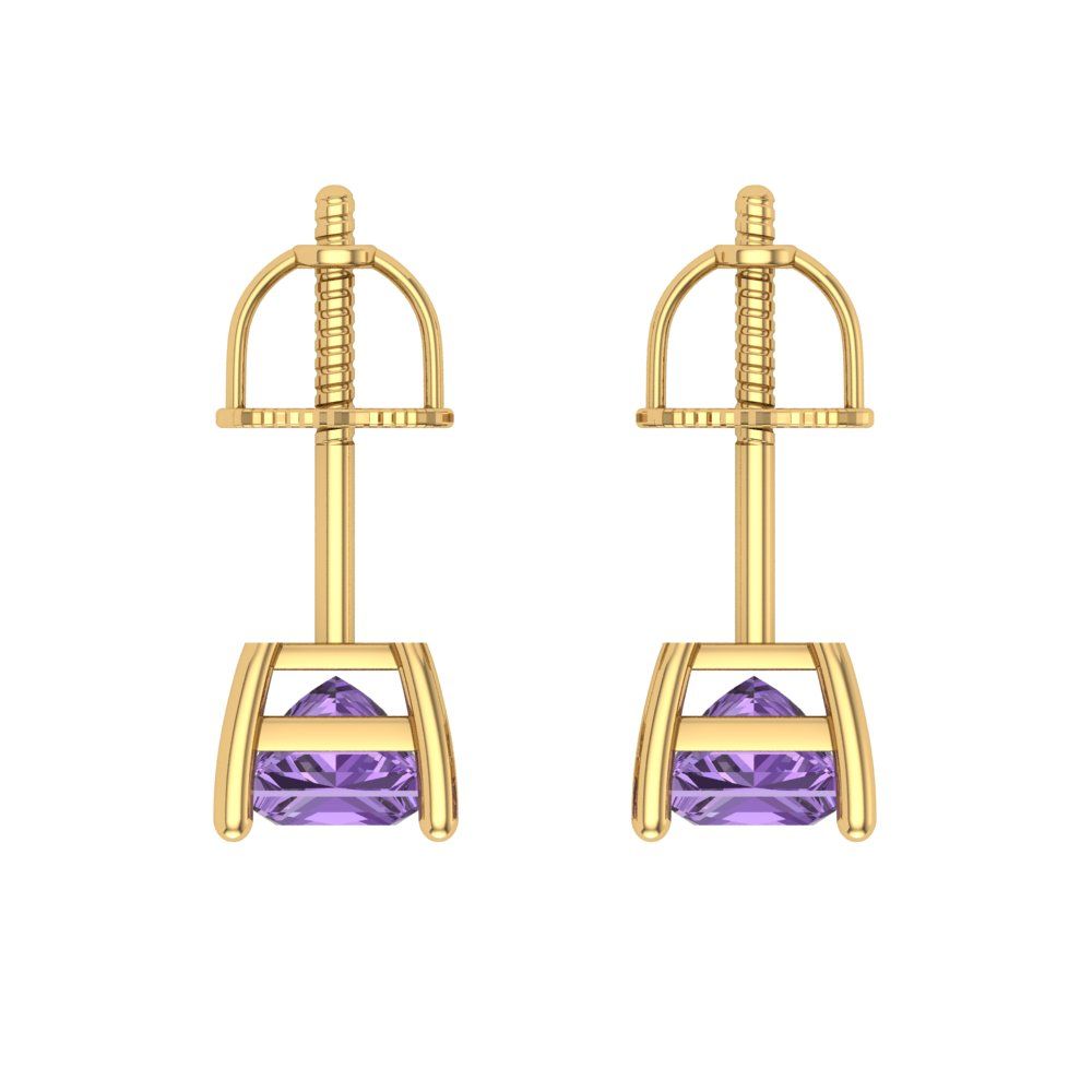 1 ctw Alexandrite Studs Earrings | 4.5mm Princess Cut White Gold Screw back | June Birthstone