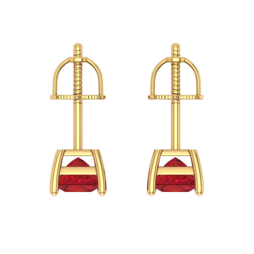 1 ctw Pink Tourmaline Studs Earrings | 4.5mm Princess Cut White Gold Screw back | April Birthstone