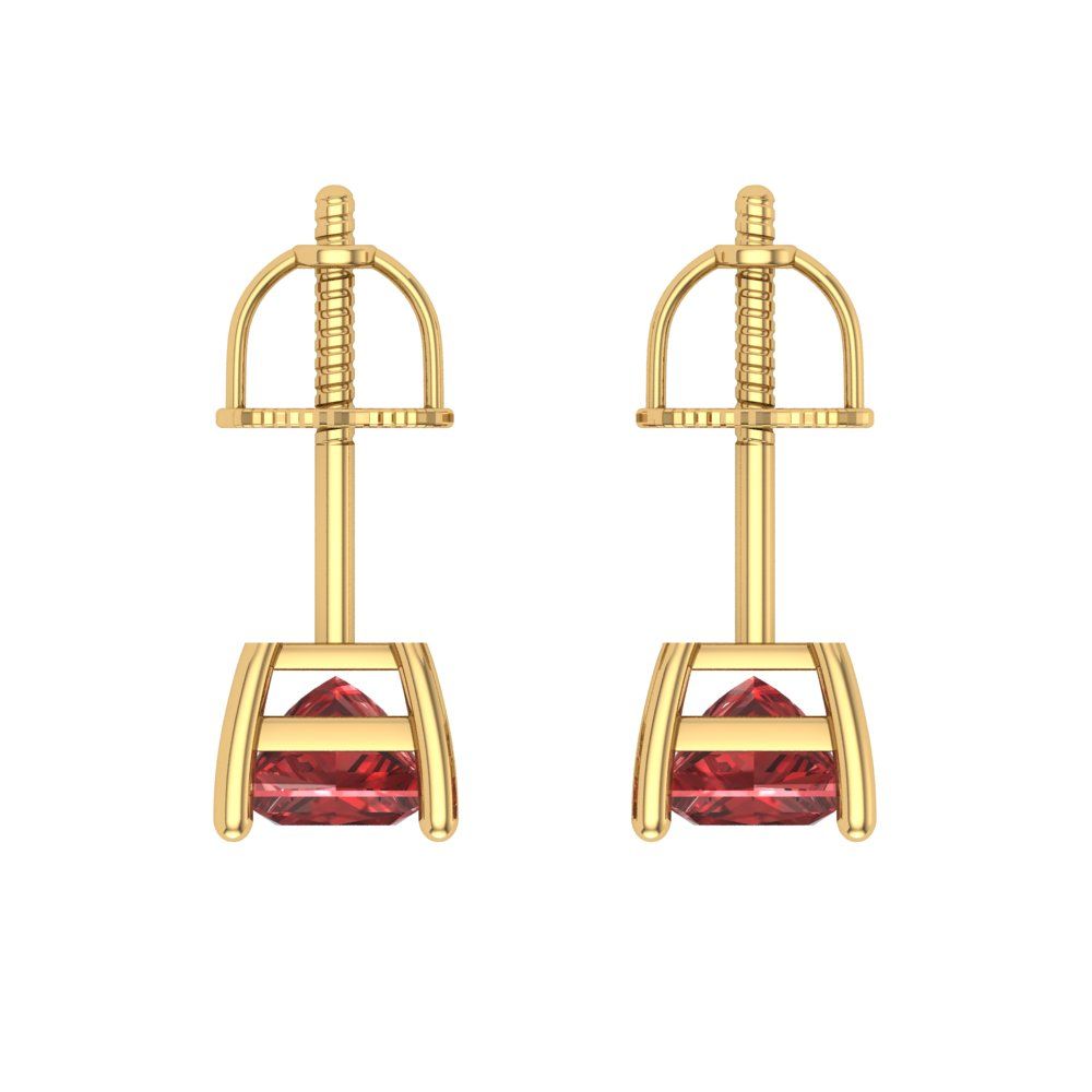 1 ctw Garnet Studs Earrings | 4.5mm Princess Cut White Gold Screw back | January Birthstone