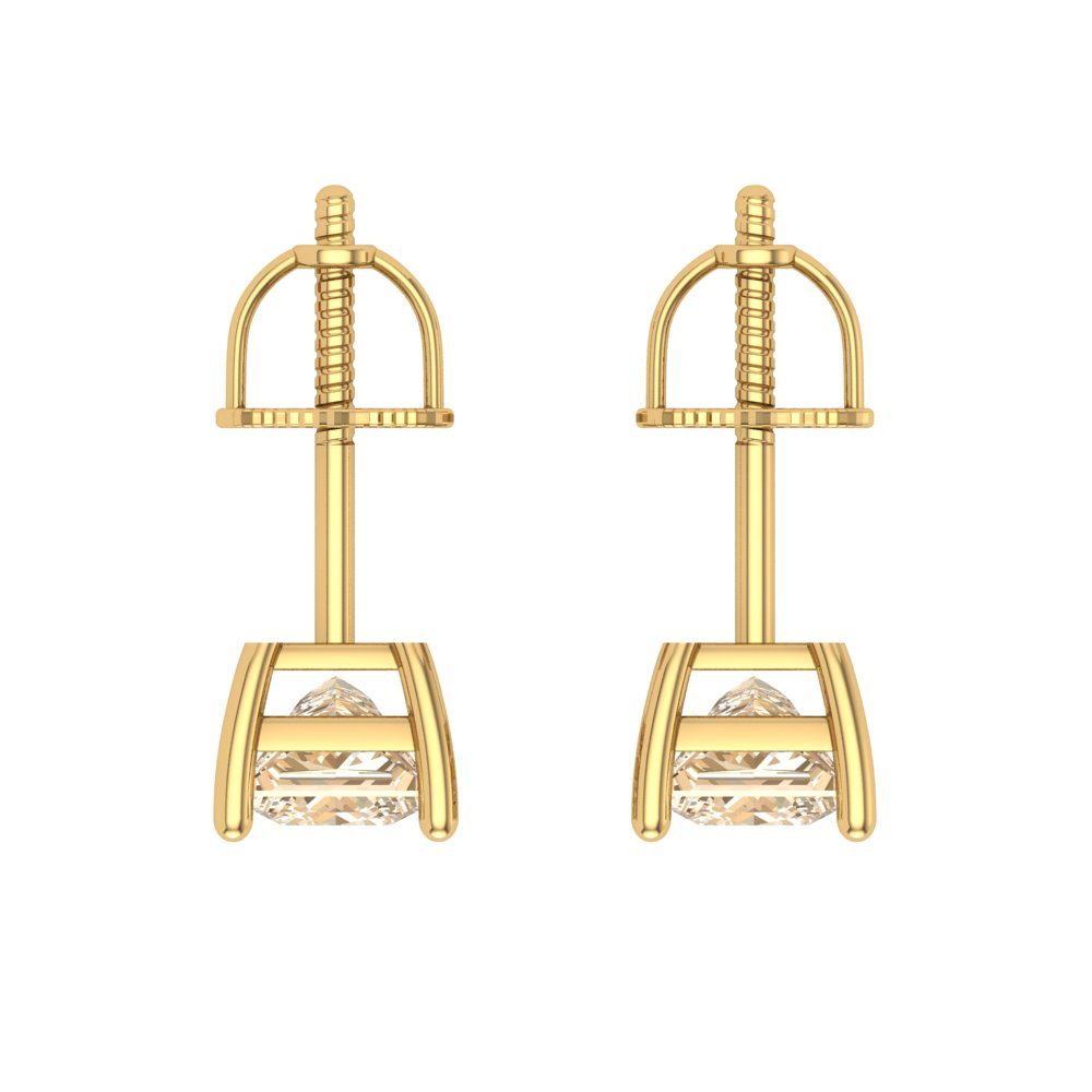 1 ctw Morganite Studs Earrings | 4.5mm Princess Cut White Gold Screw back | February Birthstone