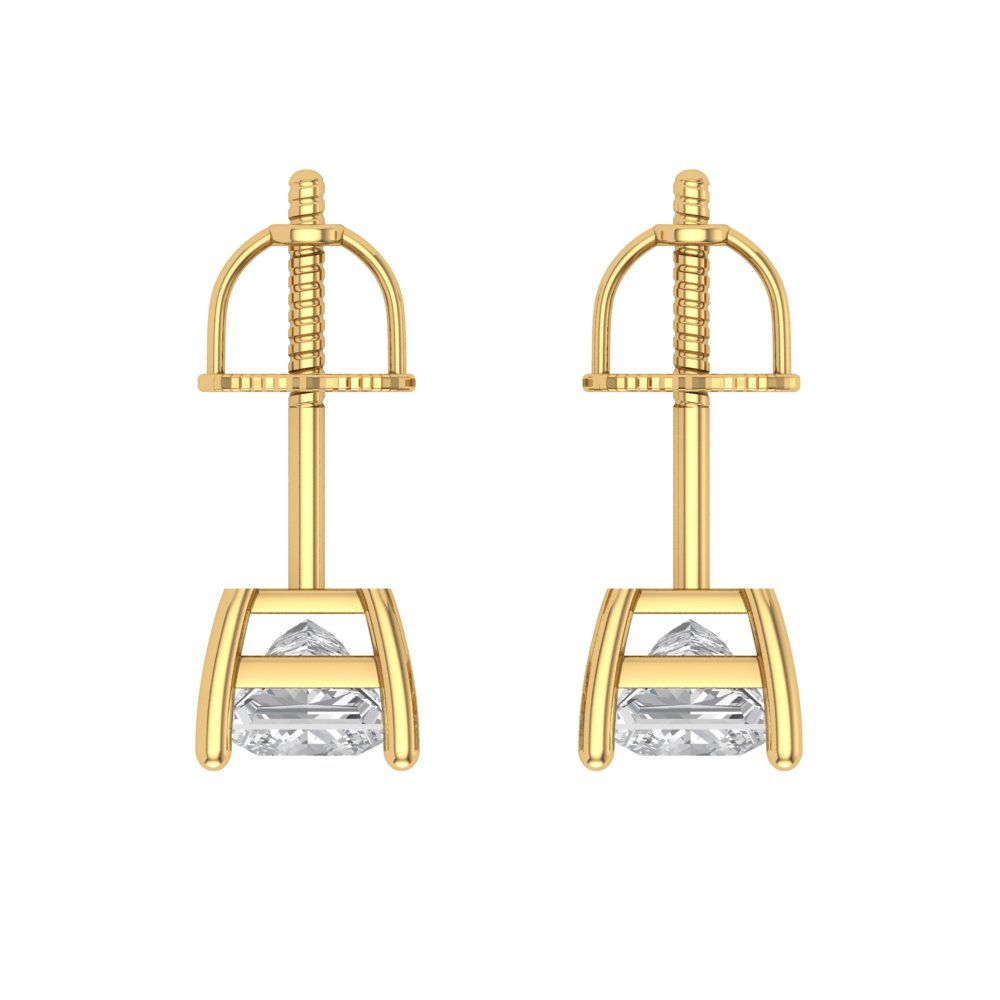 1 ctw Moissanite Studs Earrings | 4.5mm Princess Cut White Gold Screw back | April Birthstone