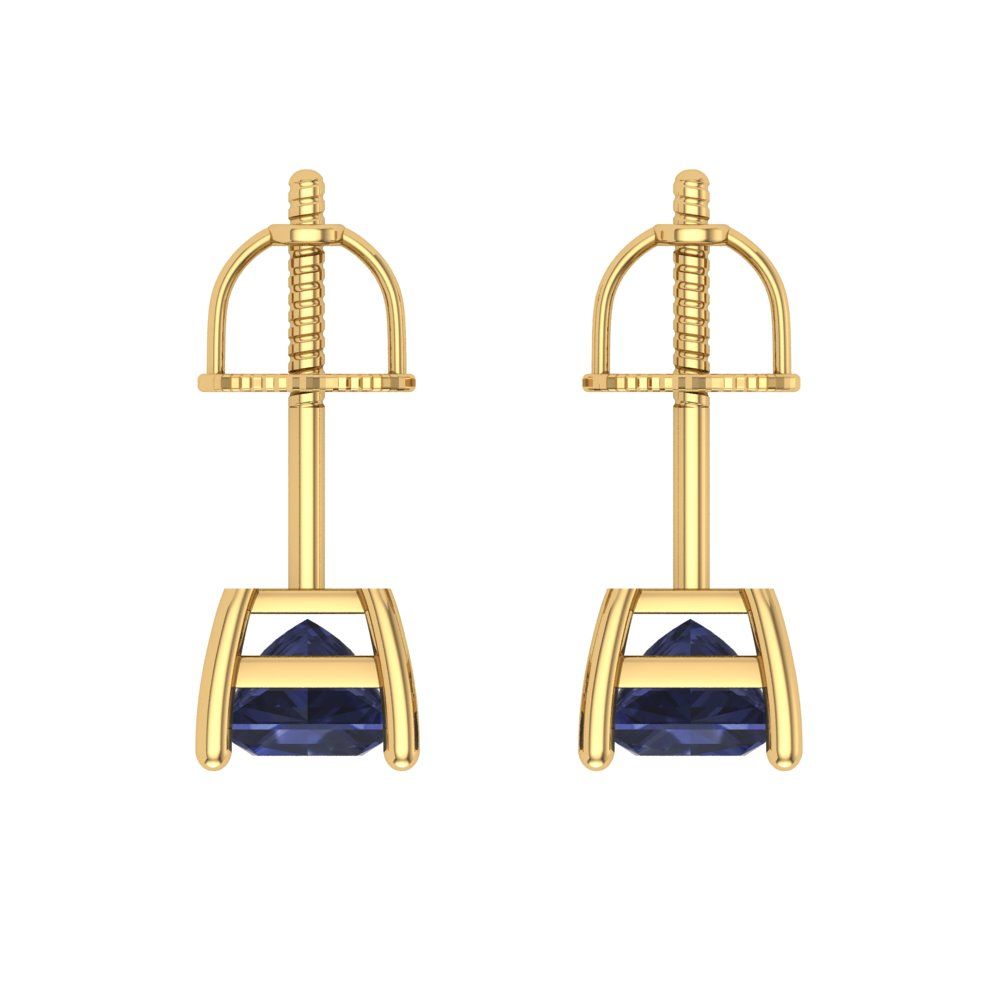 1 ctw Blue Sapphire Studs Earrings | 4.5mm Princess Cut White Gold Screw back | September Birthstone