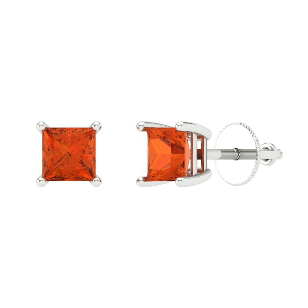 0.5 ctw Red Zirconia Studs Earrings | 3.5mm Princess Cut White Gold Screw back | April Birthstone