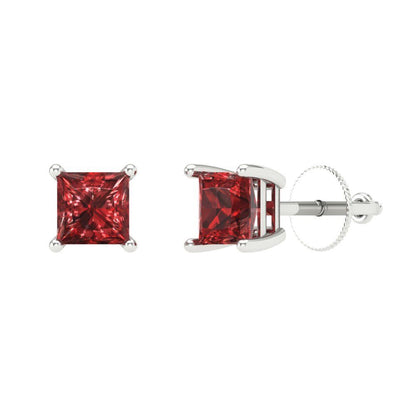 0.5 ctw Garnet Studs Earrings | 3.5mm Princess Cut White Gold Screw back | January Birthstone