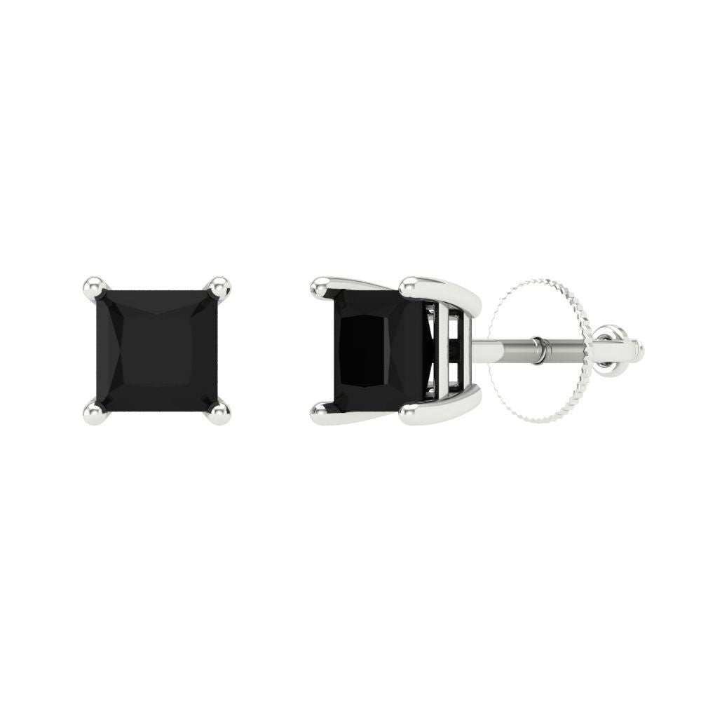 0.5 ctw Onyx Studs Earrings | 3.5mm Princess Cut White Gold Screw back | July Birthstone