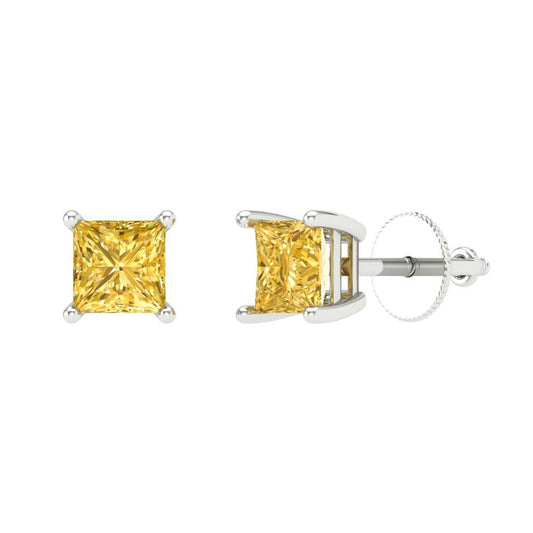 0.5 ctw Citrine Studs Earrings | 3.5mm Princess Cut White Gold Screw back | November Birthstone