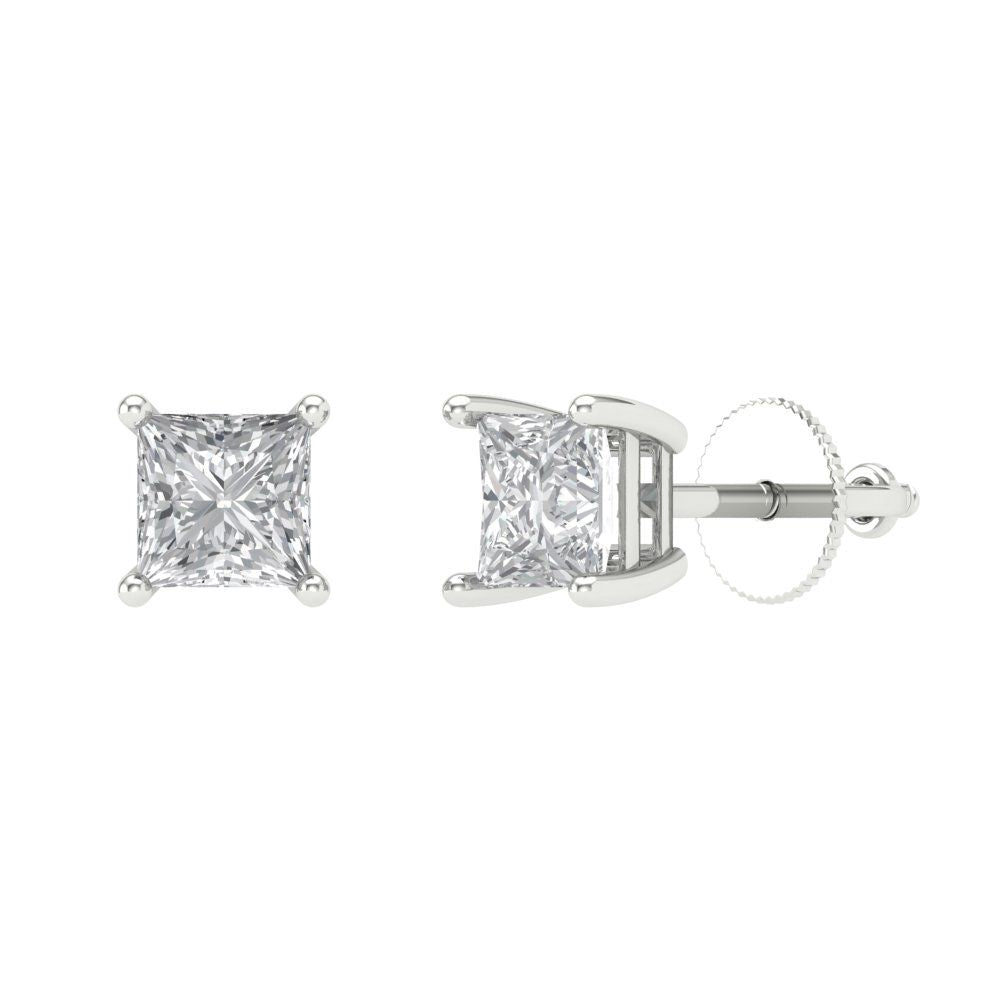 0.5 ctw Moissanite Studs Earrings | 3.5mm Princess Cut White Gold Screw back | April Birthstone