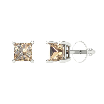 0.5 ctw Yellow Moissanite Studs Earrings | 3.5mm Princess Cut White Gold Screw back | April Birthstone
