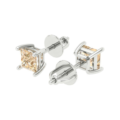 0.5 ctw Morganite Studs Earrings | 3.5mm Princess Cut White Gold Screw back | February Birthstone
