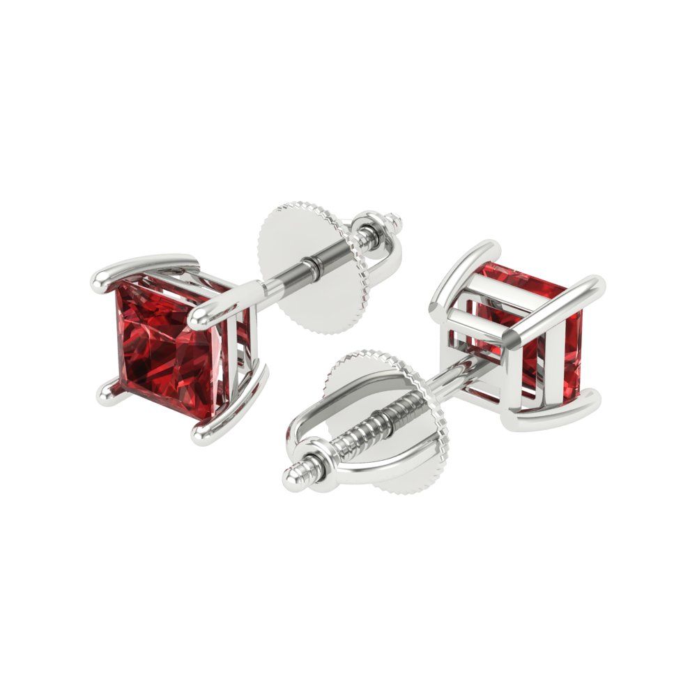 0.5 ctw Garnet Studs Earrings | 3.5mm Princess Cut White Gold Screw back | January Birthstone