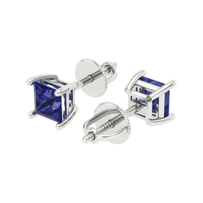 0.5 ctw Tanzanite Studs Earrings | 3.5mm Princess Cut White Gold Screw back | December Birthstone