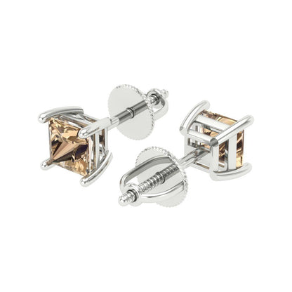 0.5 ctw Yellow Moissanite Studs Earrings | 3.5mm Princess Cut White Gold Screw back | April Birthstone
