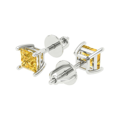 0.5 ctw Citrine Studs Earrings | 3.5mm Princess Cut White Gold Screw back | November Birthstone