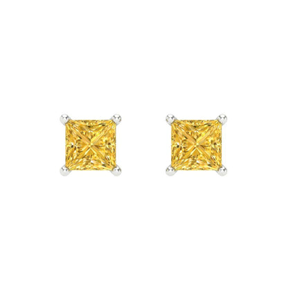 0.5 ctw Citrine Studs Earrings | 3.5mm Princess Cut White Gold Screw back | November Birthstone