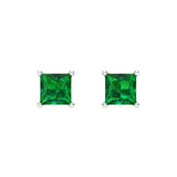 0.5 ct Brilliant Princess Cut Solitaire Studs Simulated Emerald Stone White Gold Earrings Screw back