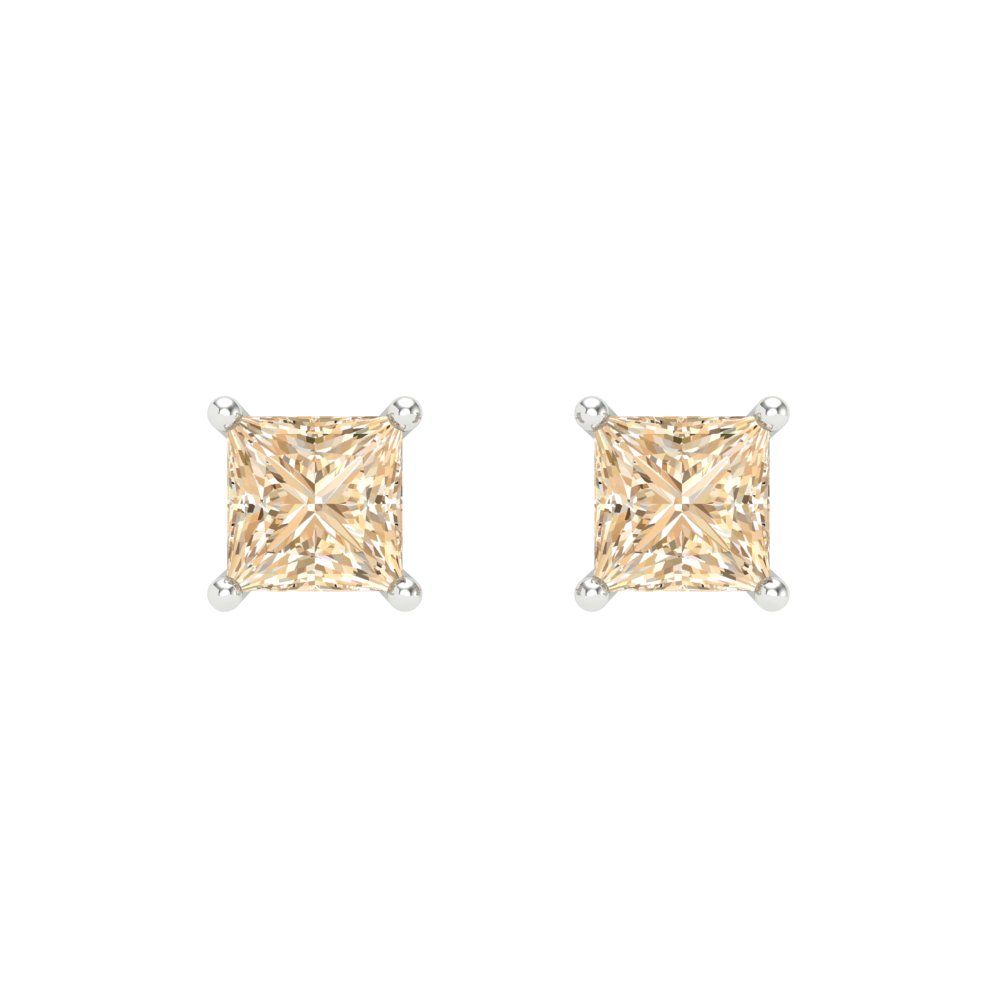 0.5 ctw Morganite Studs Earrings | 3.5mm Princess Cut White Gold Screw back | February Birthstone