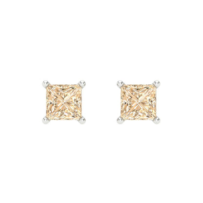 0.5 ctw Morganite Studs Earrings | 3.5mm Princess Cut White Gold Screw back | February Birthstone