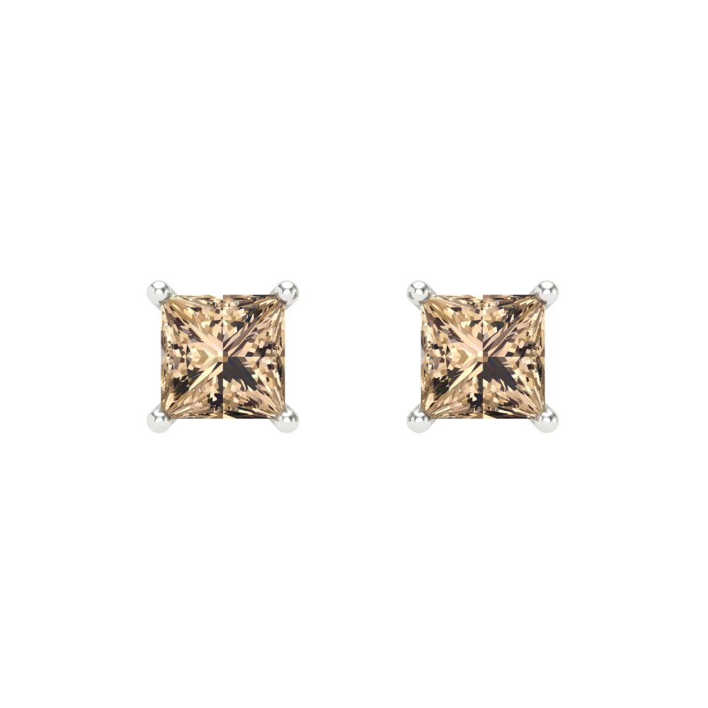 0.5 ctw Yellow Moissanite Studs Earrings | 3.5mm Princess Cut White Gold Screw back | April Birthstone